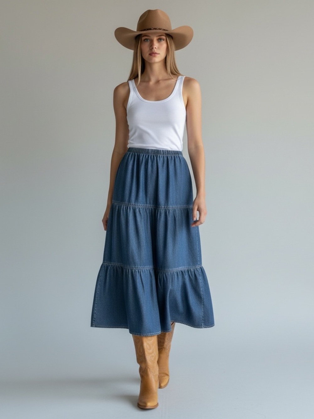 Vintage Cottagecore Jones New York Blue Tiered Midi Skirt - XL